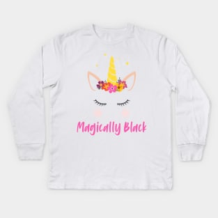 Magically Black Unicorn Lover Gift Kids Long Sleeve T-Shirt